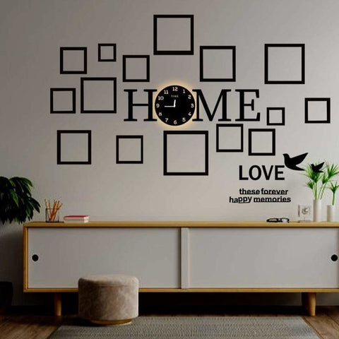 Home clock family frames with rope light