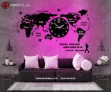 World Map Wall Clock with Neon Light (Large)