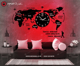 World Map Wall Clock with Neon Light (Large)
